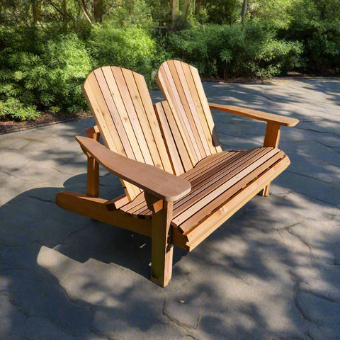 Handcrafted Adirondack Loveseat in Sunshine from Side View