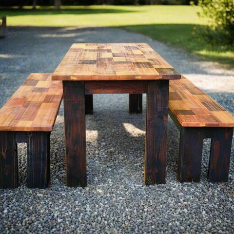 Handcrafted Cedar Butcher Block Dining Set from Front View