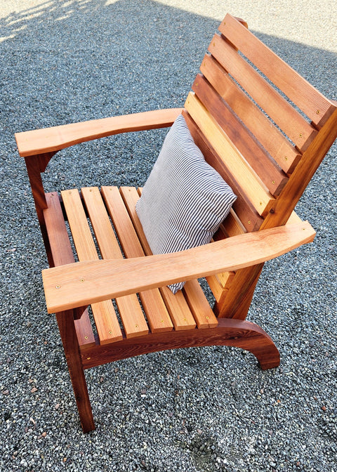 Handmade Cedar Captain Chair with Pillow from Top View