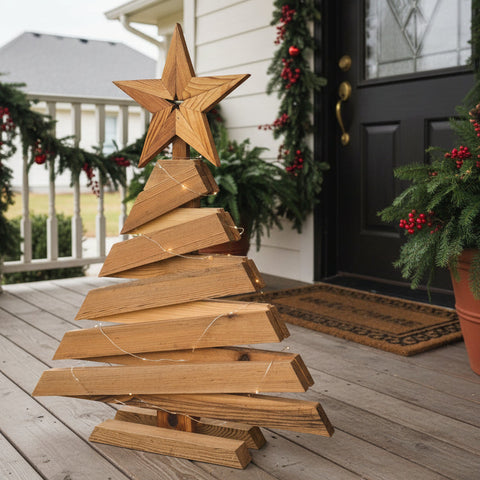 3 foot tall and wide wooden Christmas tree