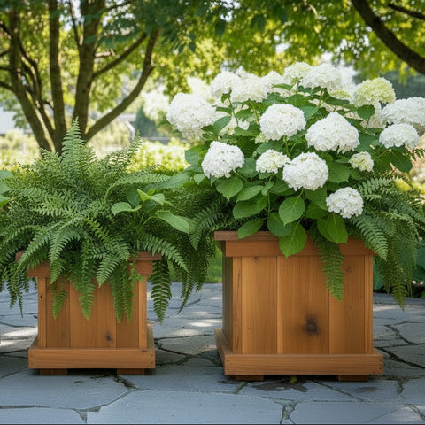 two stacked wooden planter boxes