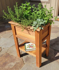 cedar planter with lower wood shelf