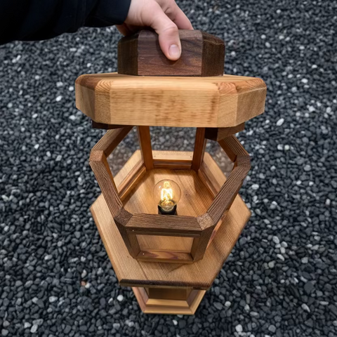 wooden lantern top opened