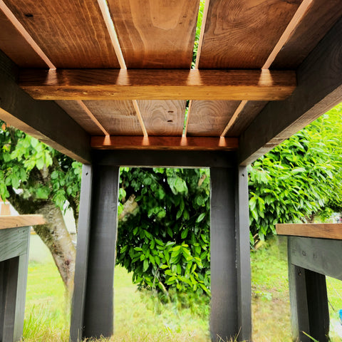 Handcrafted Redwood Cedar Dining Set From Bottom View