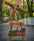 Handcrafted Cedar Mini Windmill Planter with Flowers