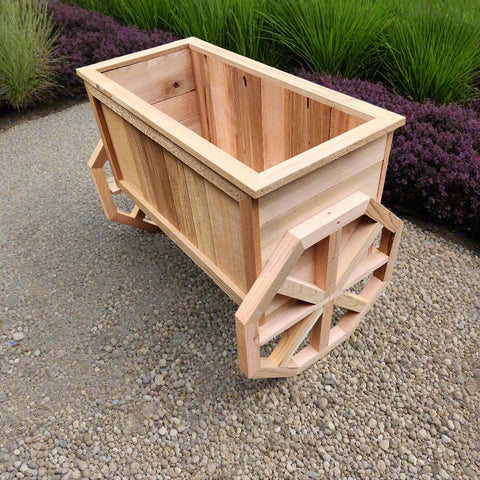 Handcrafted Cedar Wagon Wheel Planter from Side View