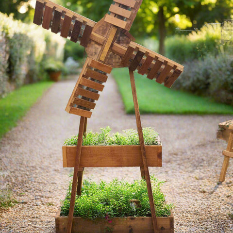 Handcrafted Cedar Windmill Planter From Front View