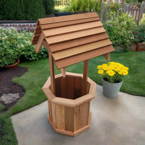 Handmade Miniature Cedar Wishing Well in Yard 